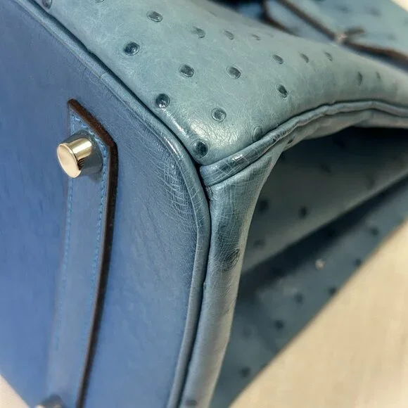 Hermes Blue Ostrich Leather Birkin 35 Bag (Sun Bleaching) - Picture 6 of 16